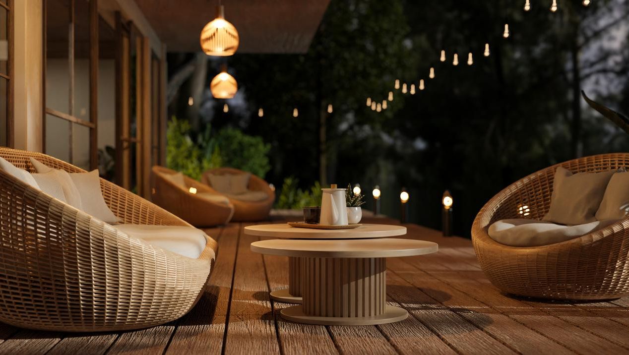 Moderne terrasse med loungemøbler